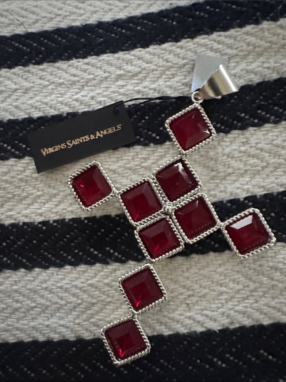 Virgins Saints & Angels Red and Silver-Tone Square Cross Pendant